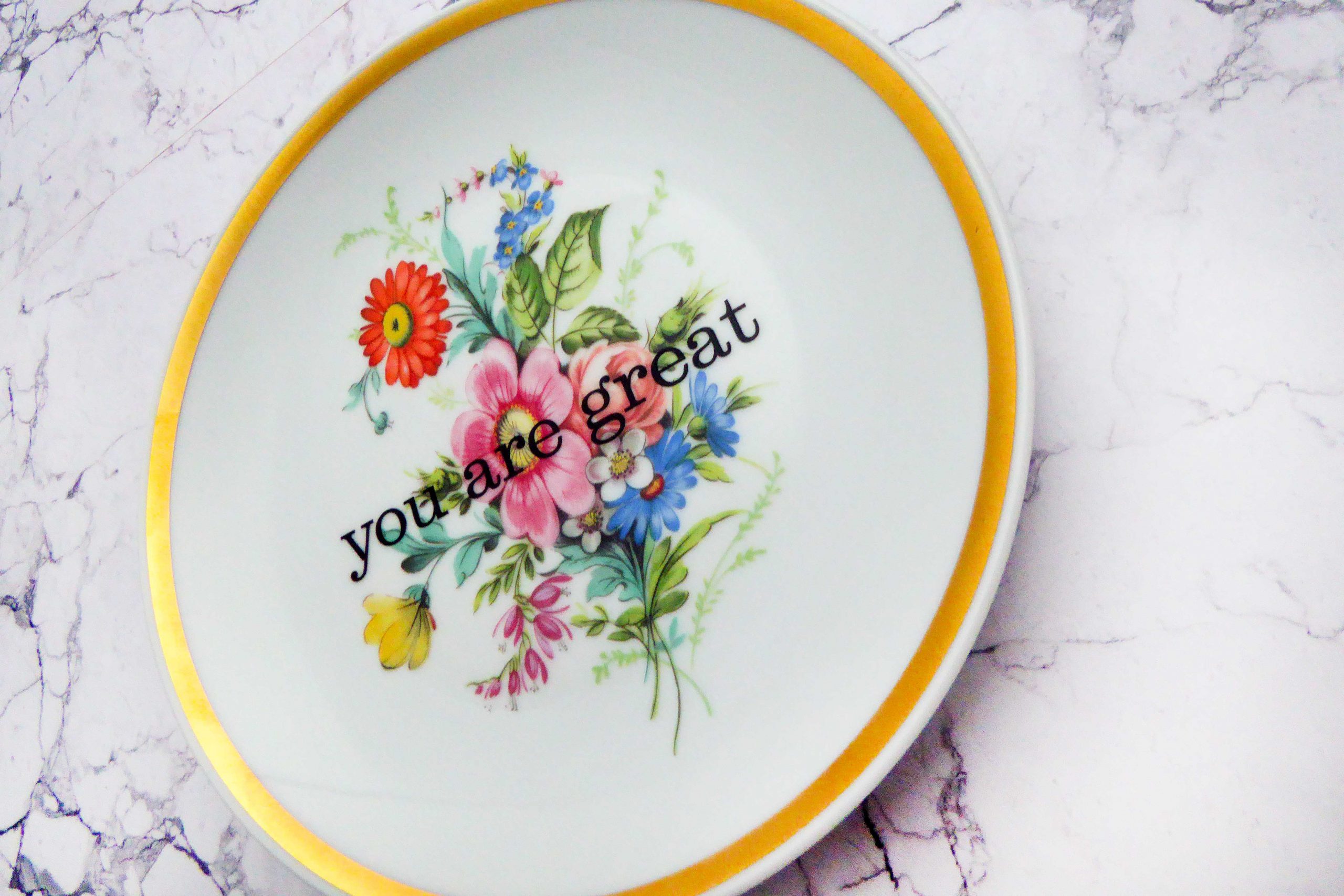 Wandteller you are great Herr Fuchs Blume bunt 19cm Gold rosa vintage Wohnen – Bild 3