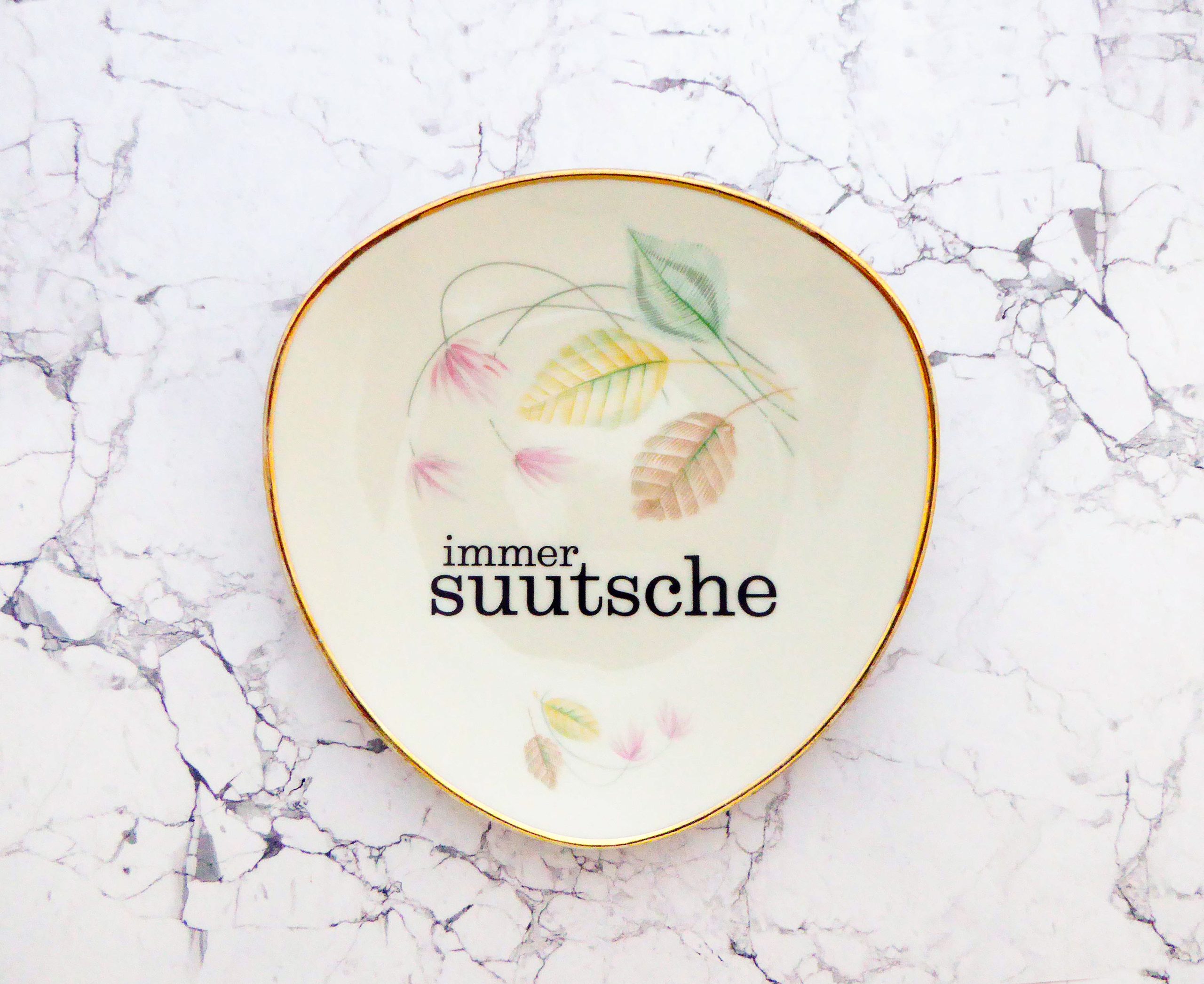 Wandteller Typo suutsche vintage Herr Fuchs Teller Gold Blumen Wohnen 19cm schnack oval