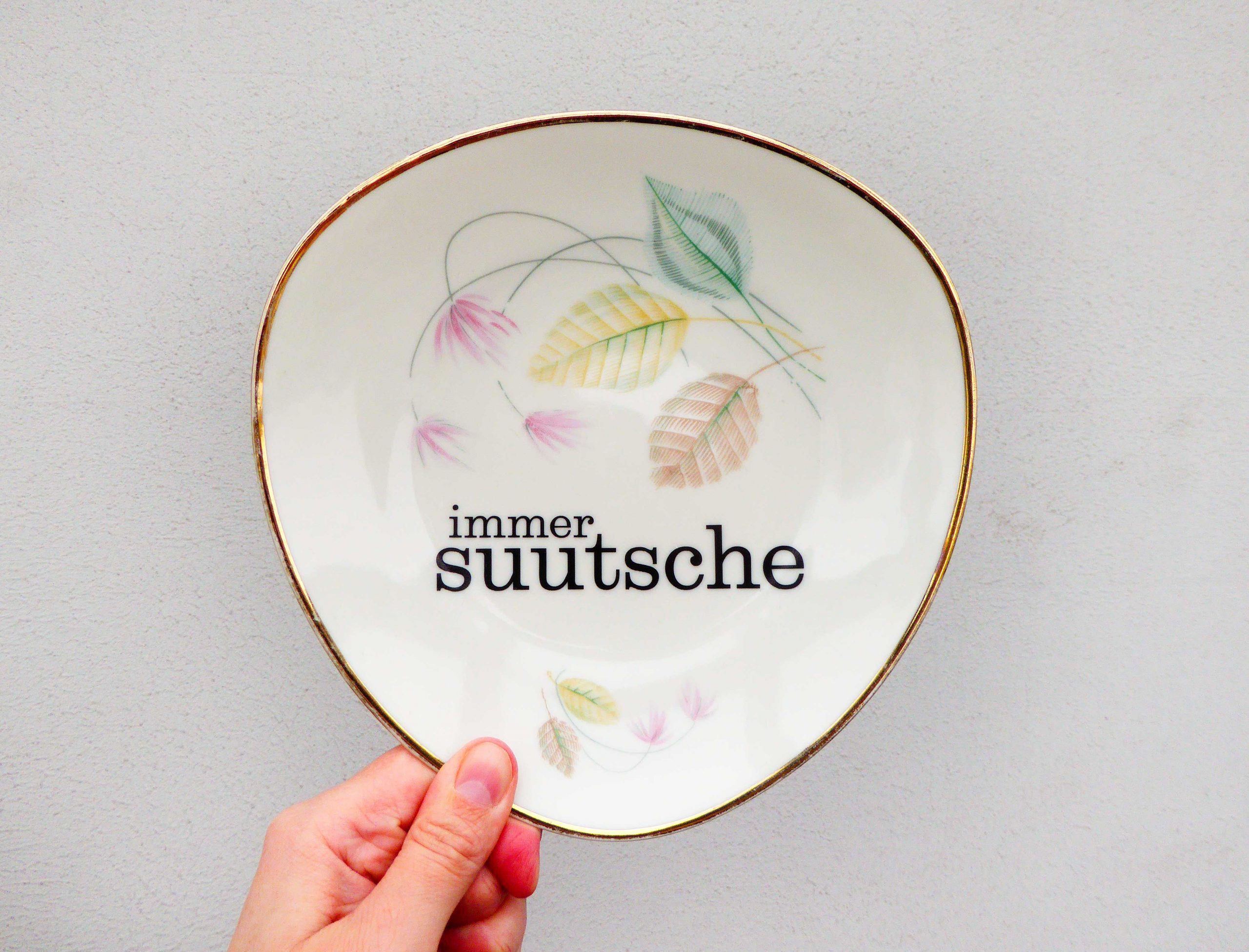Wandteller Typo suutsche vintage Herr Fuchs Teller Gold Blumen Wohnen 19cm schnack oval – Bild 2