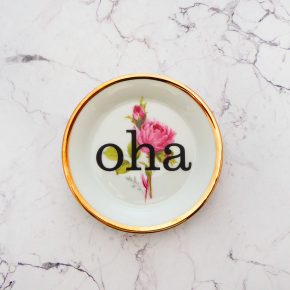 Wandteller oha Typo Herr Fuchs mini 9cm gold bunt Blume Schnack vintage rosa