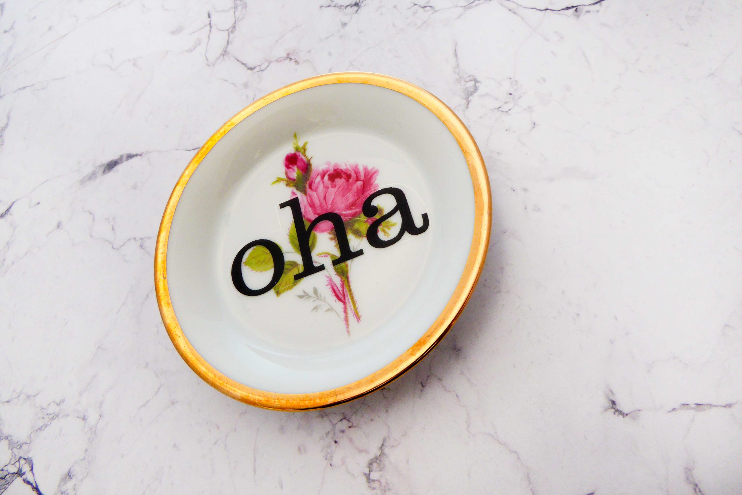 Wandteller oha Typo Herr Fuchs mini 9cm gold bunt Blume Schnack vintage rosa – Bild 2