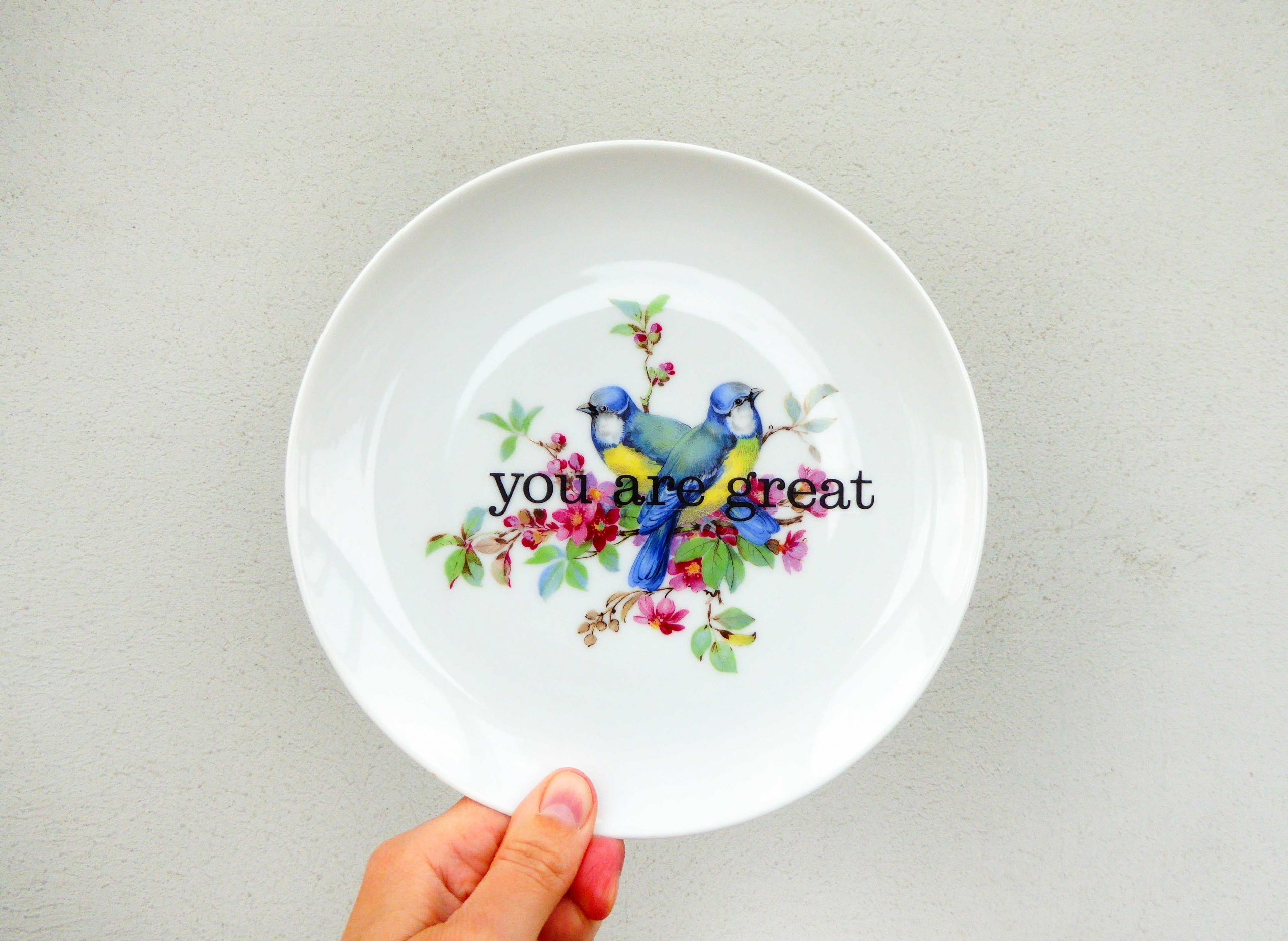 Wandteller you are great Herr Fuchs gold vintage 19cm Vogel Blaumeise Wohnen – Bild 3