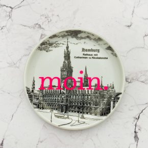 Wandteller Typo moin. vintage Herr Fuchs mini neonpink 10cm Rathaus Hamburg HH
