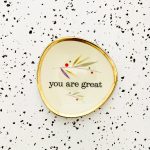 Wandteller you are great vintage Herr Fuchs Teller klein mini 11cm Grafik gold eckig Muster