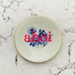 Wandteller Typo ahoi vintage Herr Fuchs mini neonpink blau 11cm Blume