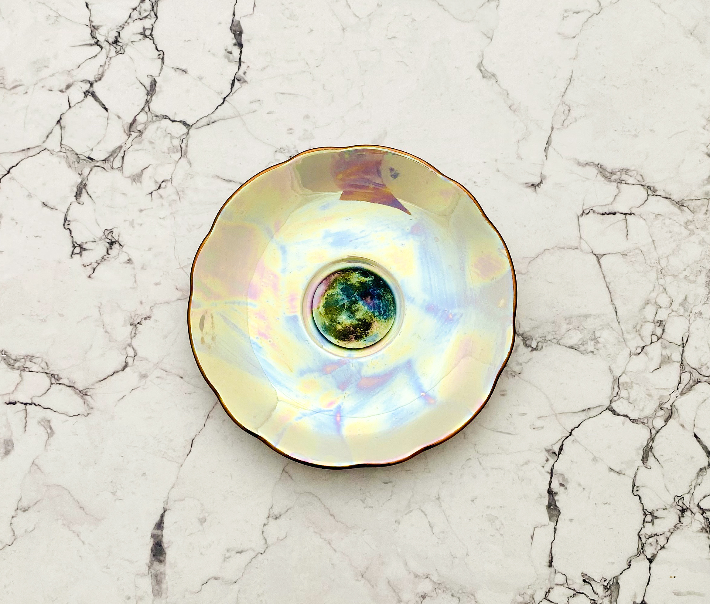 Wandteller Herr Fuchs Mond irisierend mini Regenbogen 11cm mini vintage Wohnen