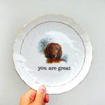 Wandteller Typo you are great Herr Fuchs  Dackel Hund 19cm Gold vintage Wohnen