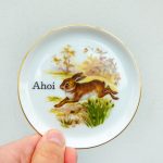 Wandteller Herr Fuchs Ahoi Typo Hase mini 10cm Tier vintage Wohnen