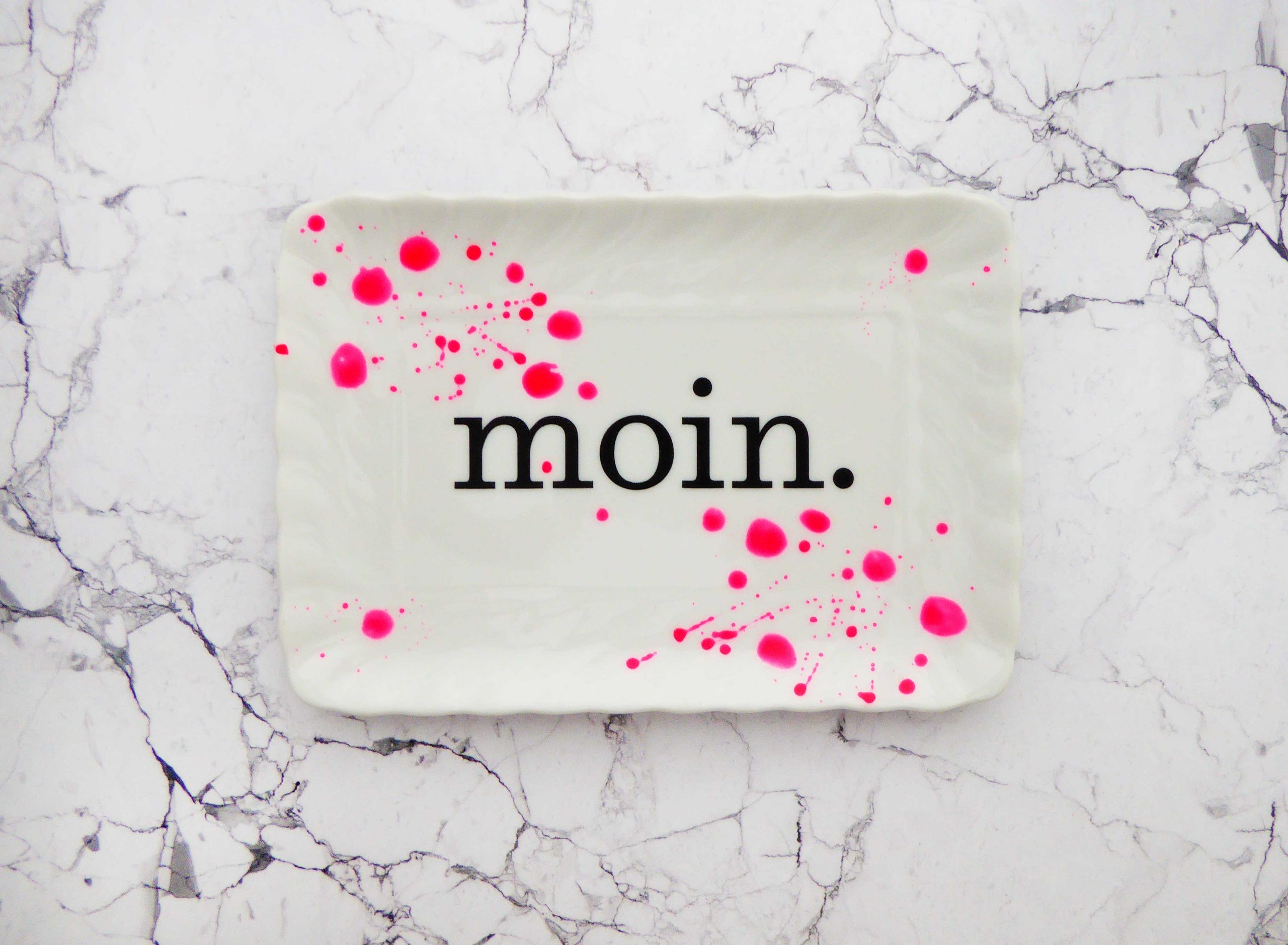 Wandteller Platte Herr Fuchs moin. Typo neon Punkte Kleckse 18cm pink vintage – Bild 3