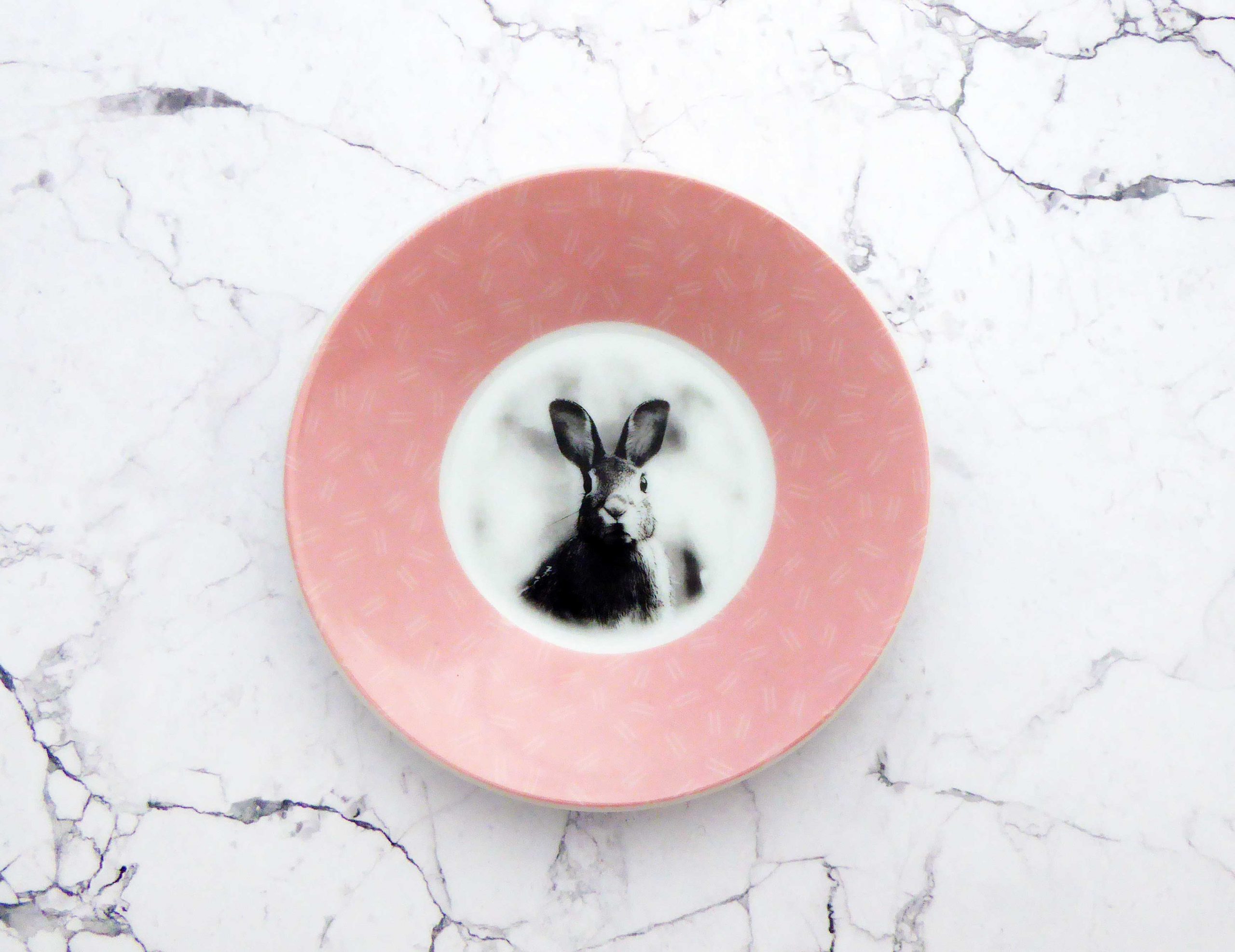 Wandteller Herr Fuchs Hase vintage Rosa Muster 10cm Wohnen