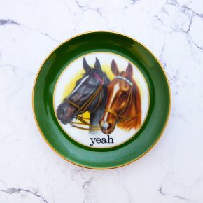Wandteller Herr Fuchs yeah Typo Pferde mini 10cm Wohnen vintage gold grün