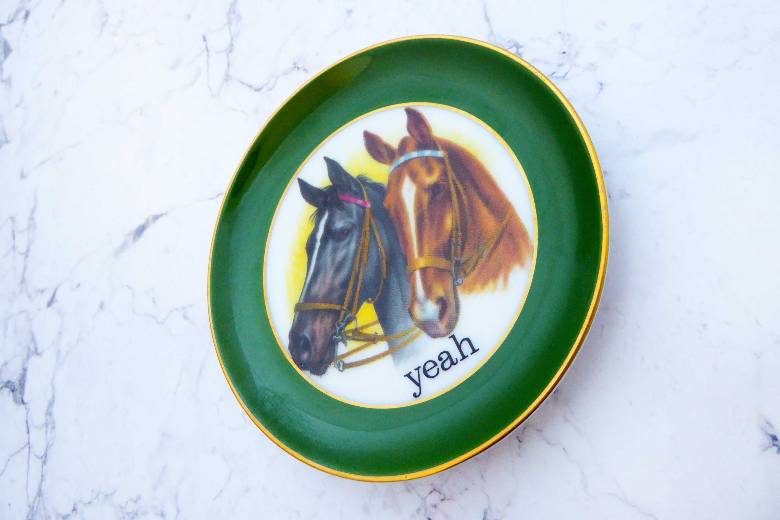 Wandteller Herr Fuchs yeah Typo Pferde mini 10cm Wohnen vintage gold grün – Bild 2