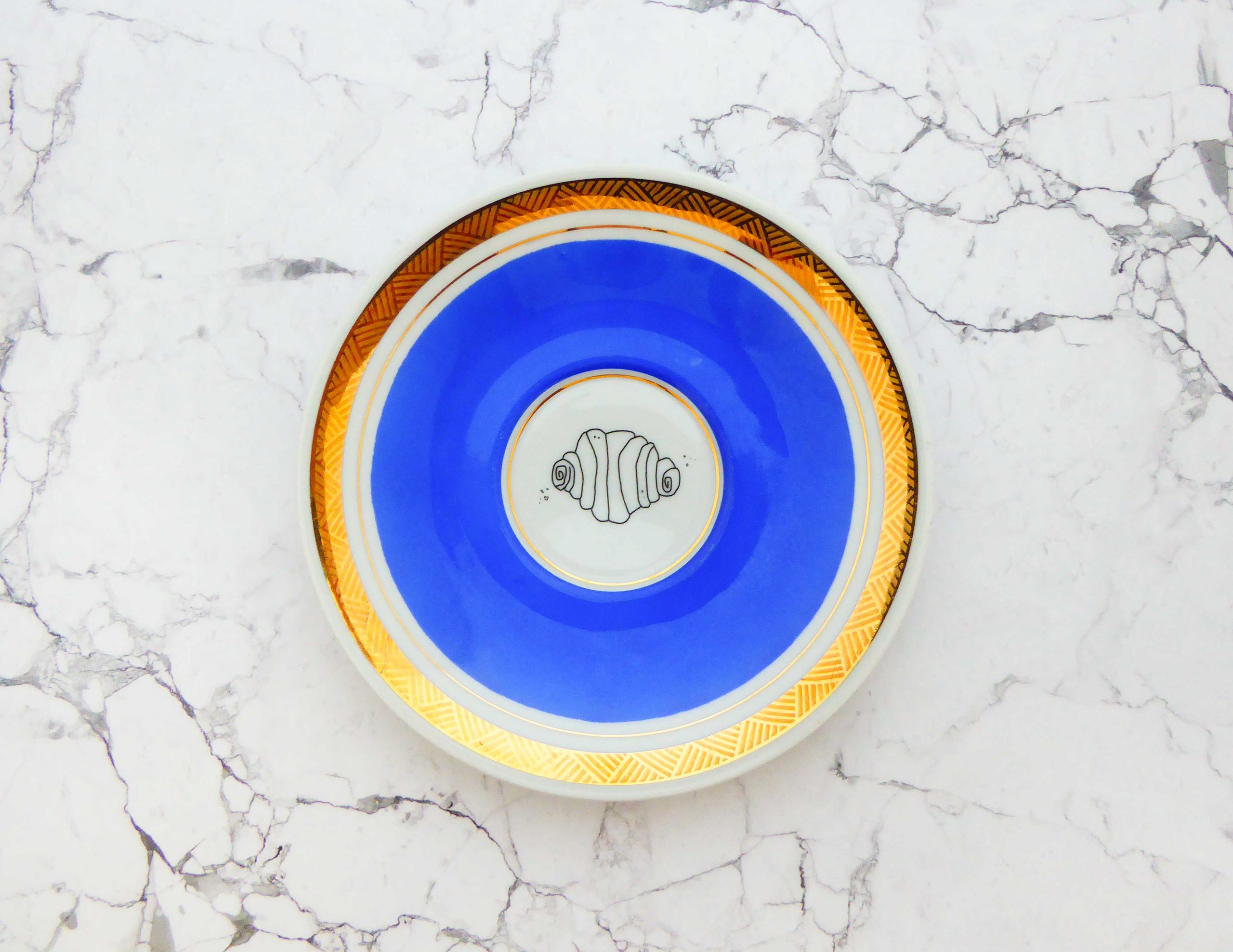 Wandteller Franzbrötchen vintage Herr Fuchs Teller Blau Gold 14cm Hamburg Wohnen