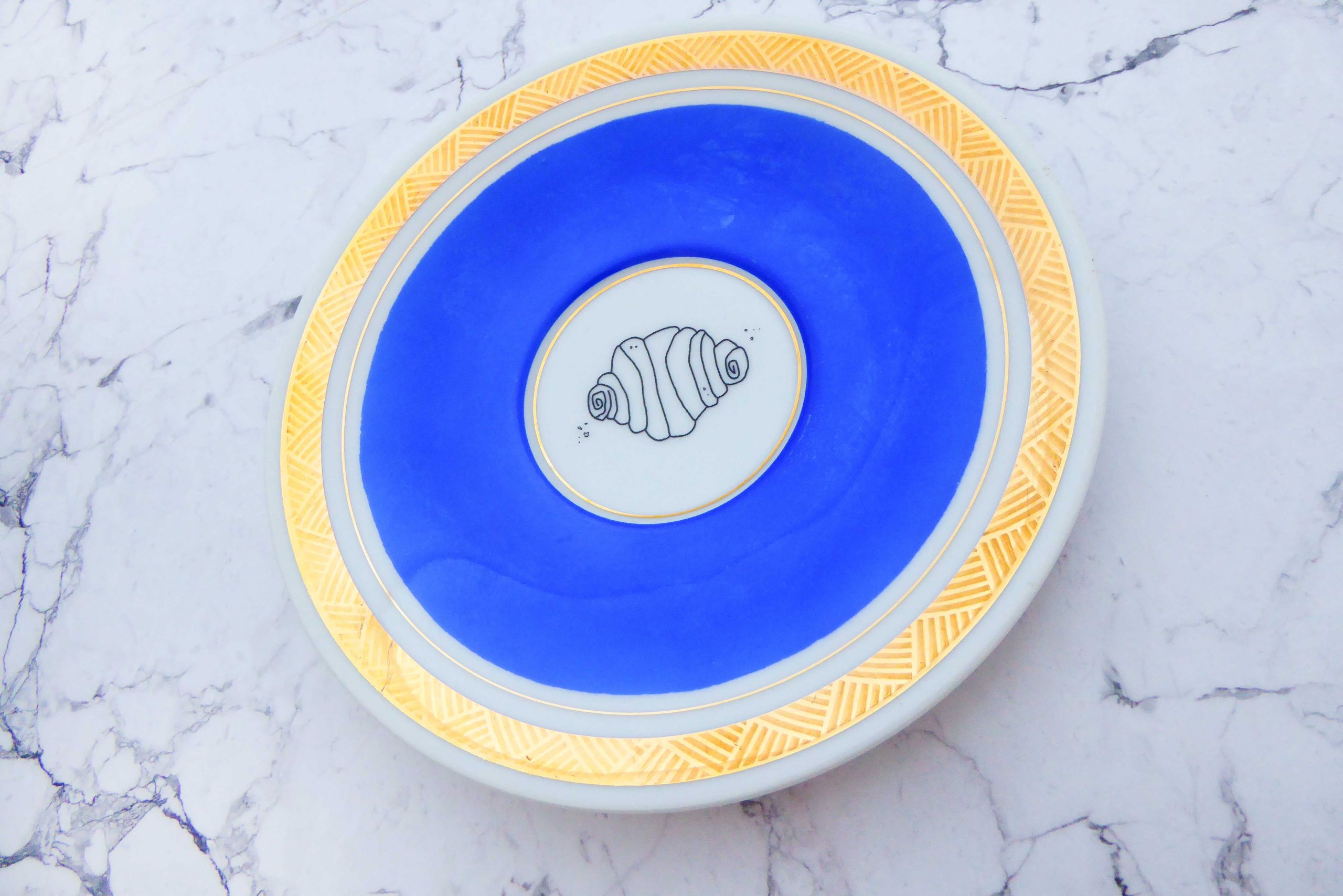 Wandteller Franzbrötchen vintage Herr Fuchs Teller Blau Gold 14cm Hamburg Wohnen – Bild 2