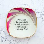 Wandteller Typo Glück vintage Herr Fuchs Teller gold plattdeutsch Unikat Rosa eckig 19cm