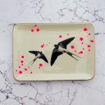 Wandteller Platte Herr Fuchs Schwalbe gold 17cm neonpink Kleckse vintage