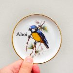 Wandteller Herr Fuchs Ahoi Typo Vogel mini Gold Blaumeise 10cm vintage Wohnen