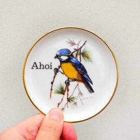 Wandteller Herr Fuchs Ahoi Typo Vogel mini Gold Blaumeise 10cm vintage Wohnen