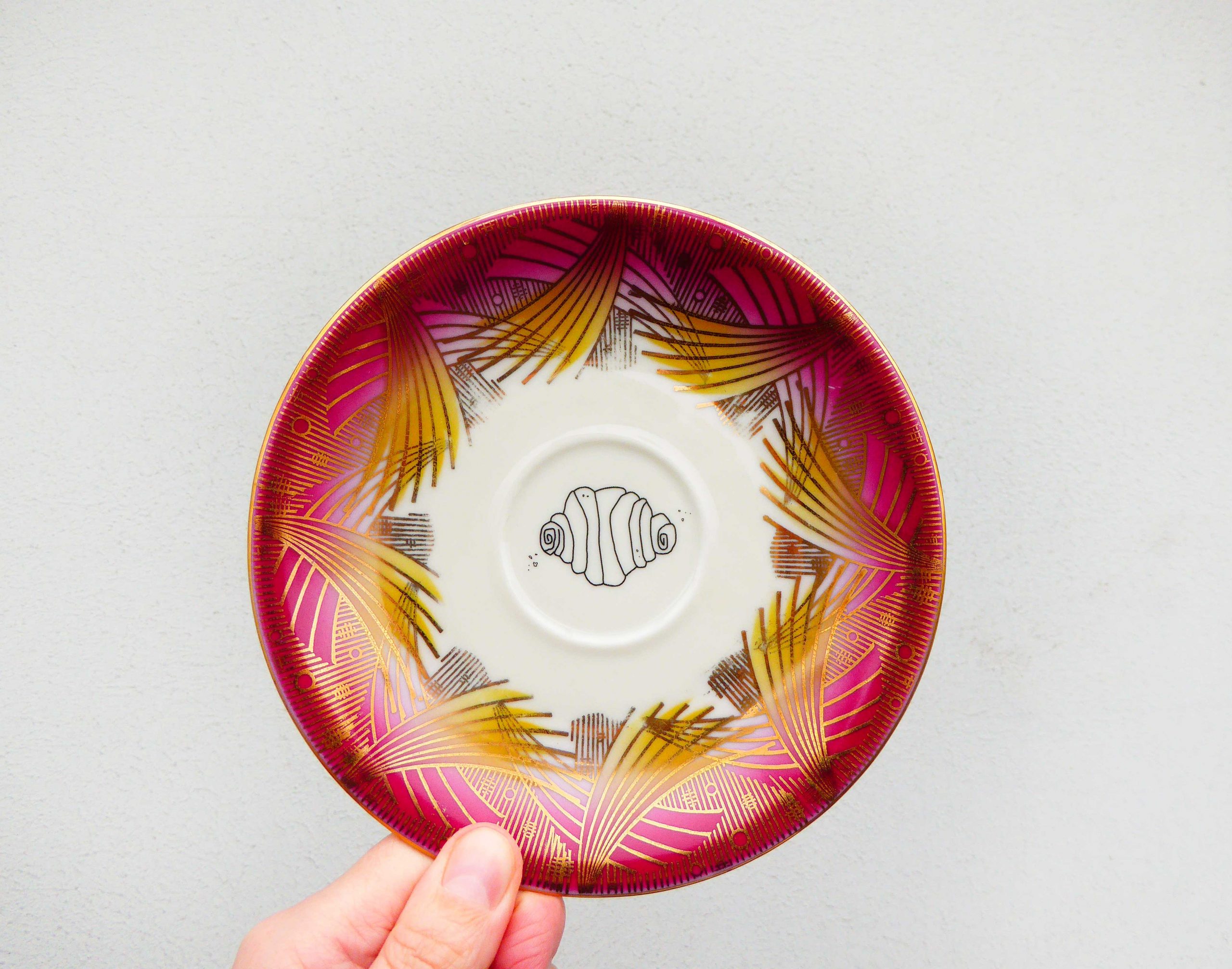 Wandteller Franzbrötchen vintage Herr Fuchs Teller Pink Gold 14cm Hamburg Wohnen