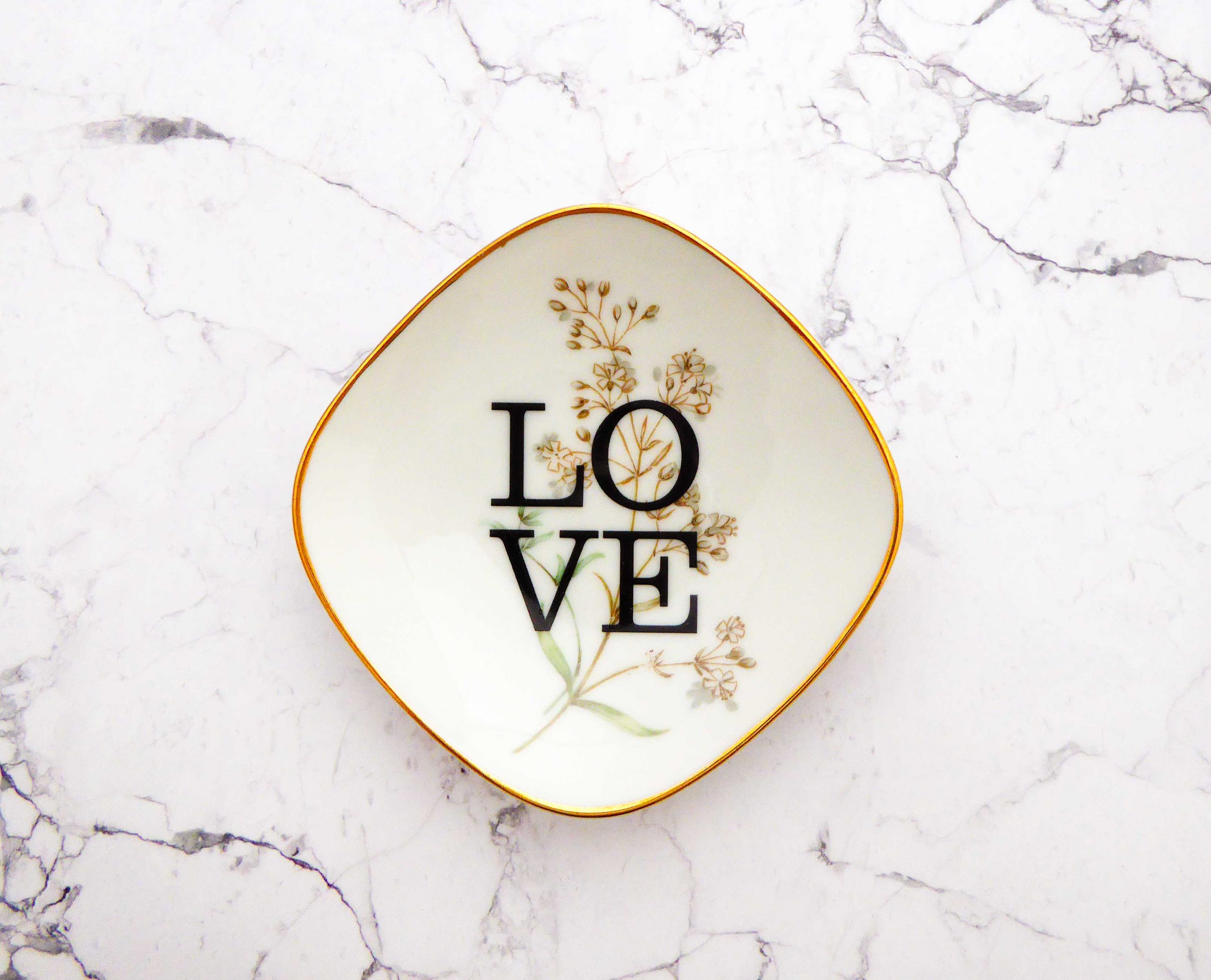 Wandteller Herr Fuchs Typo Love Gold mini 10cm Blumen eckig wohnen vintage