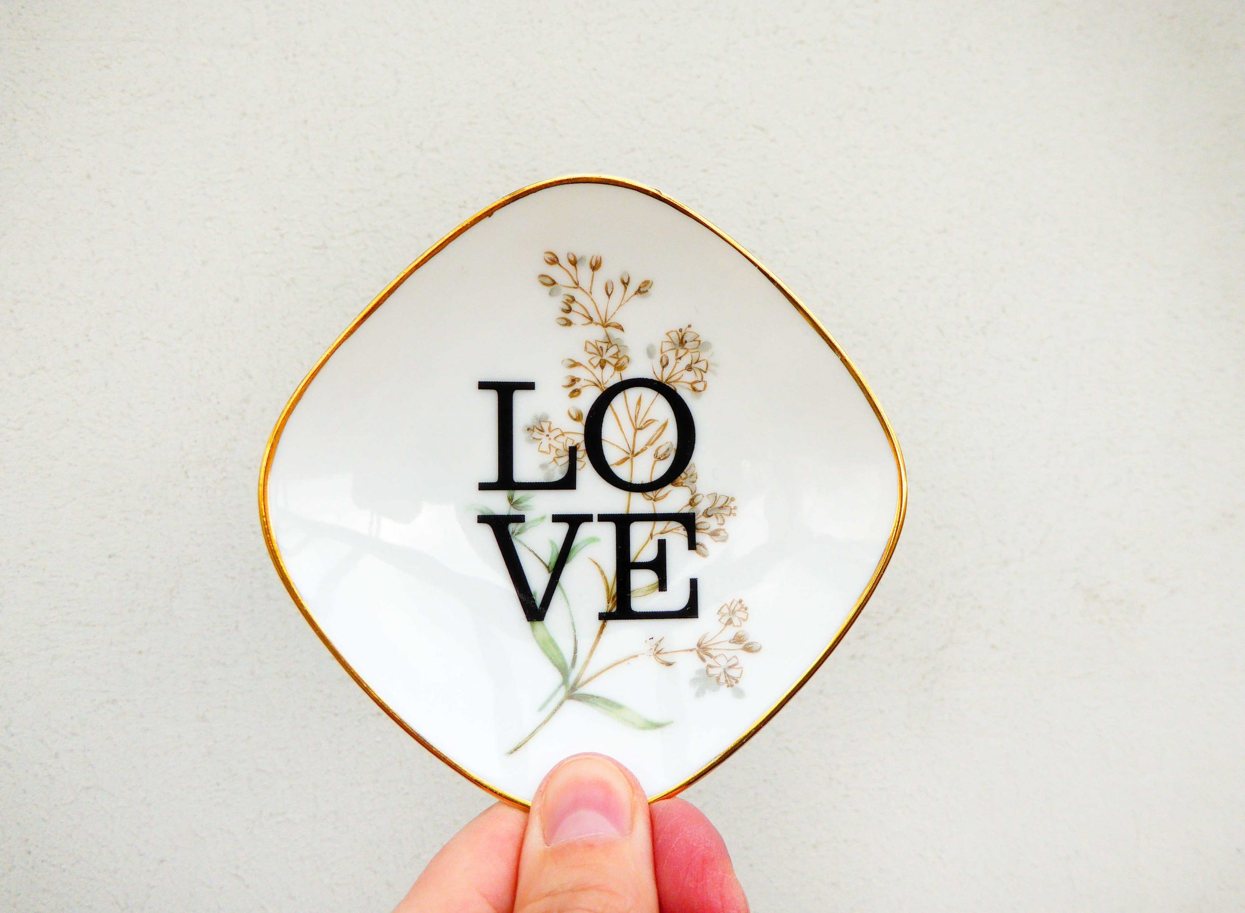 Wandteller Herr Fuchs Typo Love Gold mini 10cm Blumen eckig wohnen vintage – Bild 2