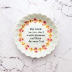 Wandteller Glück Typo Herr Fuchs mini 11cm Blumen gold/rosa vintage plattdeutsch