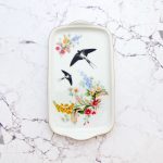 Wandteller Platte Herr Fuchs Schwalbe gold Blumen 19cm vintage wohnen