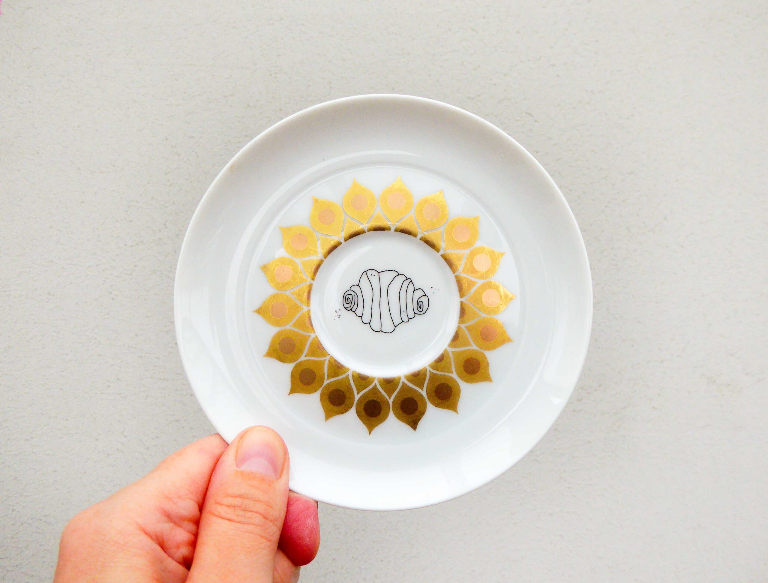 Wandteller Franzbrötchen vintage Herr Fuchs Teller Gold 11cm Hamburg Wohnen Muster – Bild 3