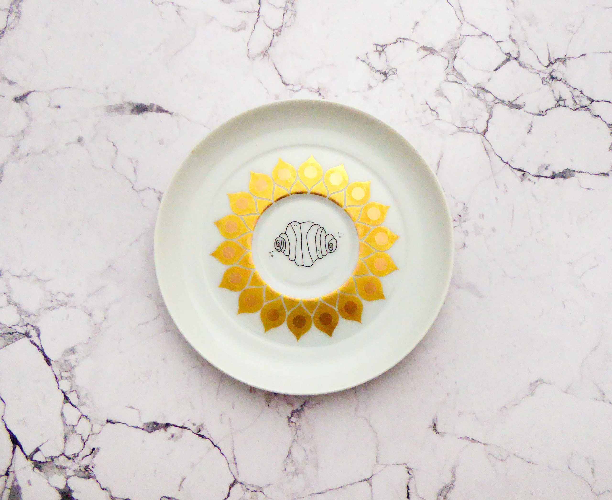 Wandteller Franzbrötchen vintage Herr Fuchs Teller Gold 11cm Hamburg Wohnen Muster