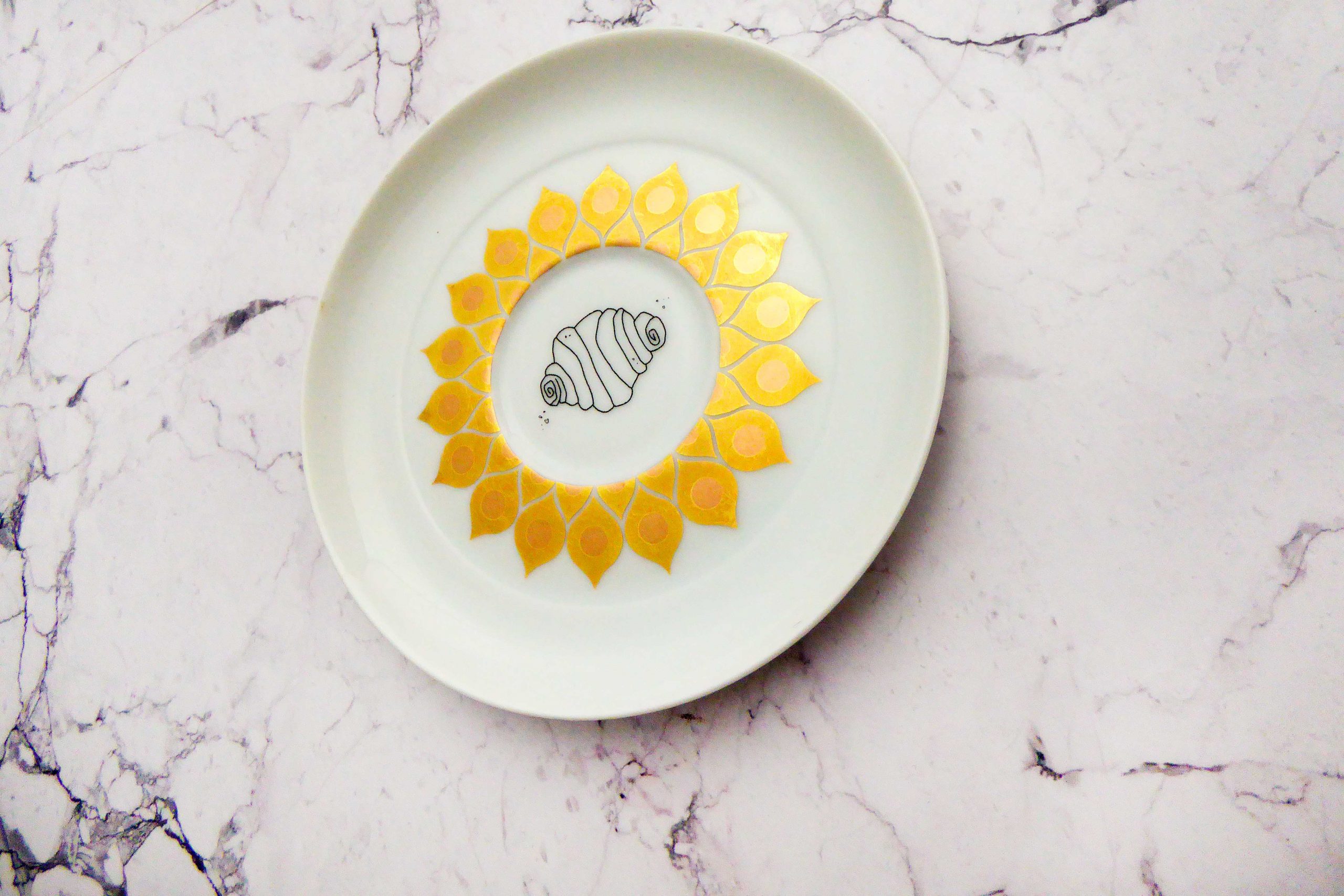 Wandteller Franzbrötchen vintage Herr Fuchs Teller Gold 11cm Hamburg Wohnen Muster – Bild 2