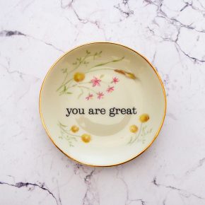 Wandteller Herr Fuchs Typo you are great Goldrand mini 10cm Blumen vintage Puschel