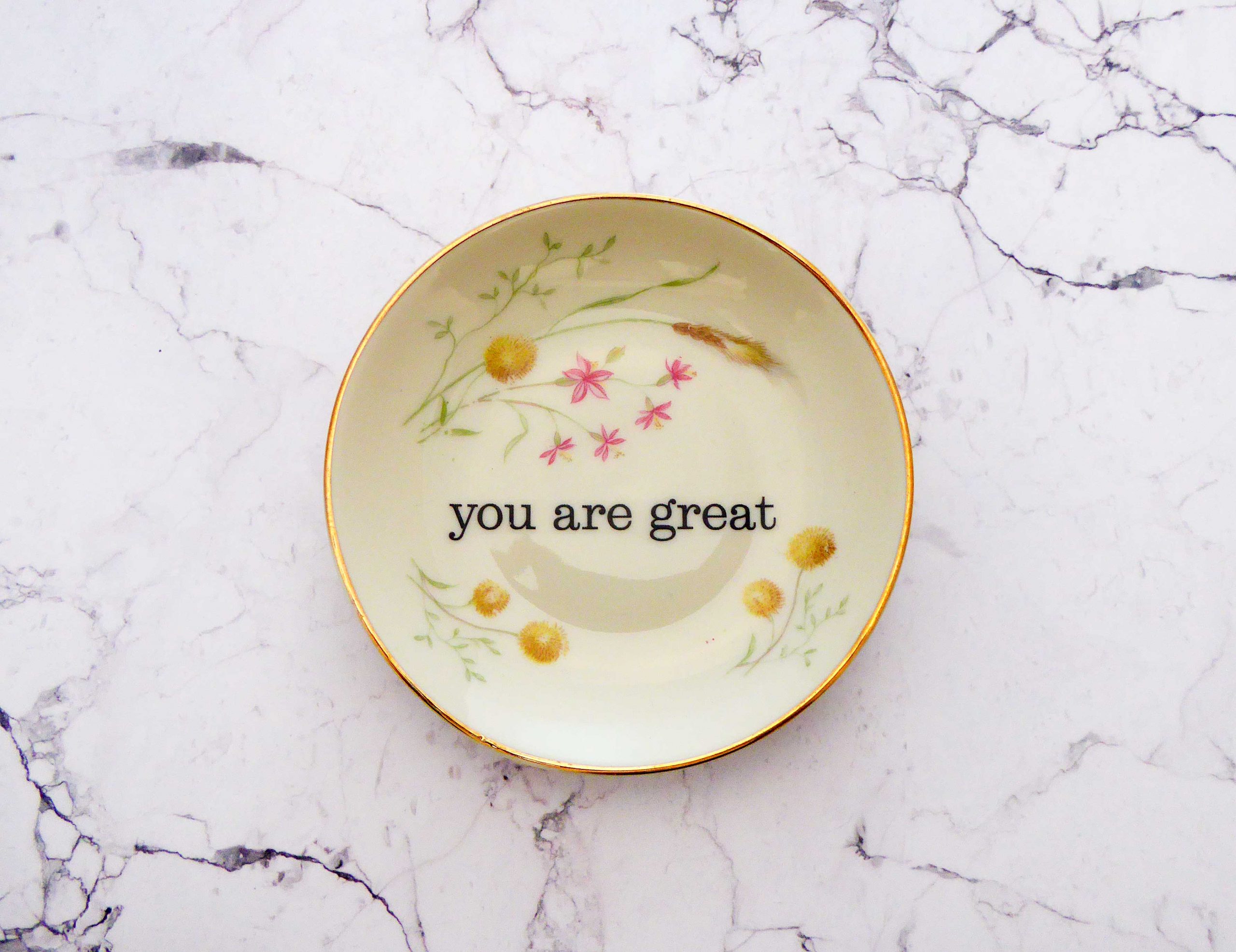 Wandteller Herr Fuchs Typo you are great Goldrand mini 10cm Blumen vintage Puschel