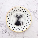 Wandteller Teller Herr Fuchs Hase Gold schwarz vintage 19cm Punkte Wohnen