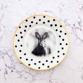 Wandteller Teller Herr Fuchs Hase Gold schwarz vintage 19cm Punkte Wohnen