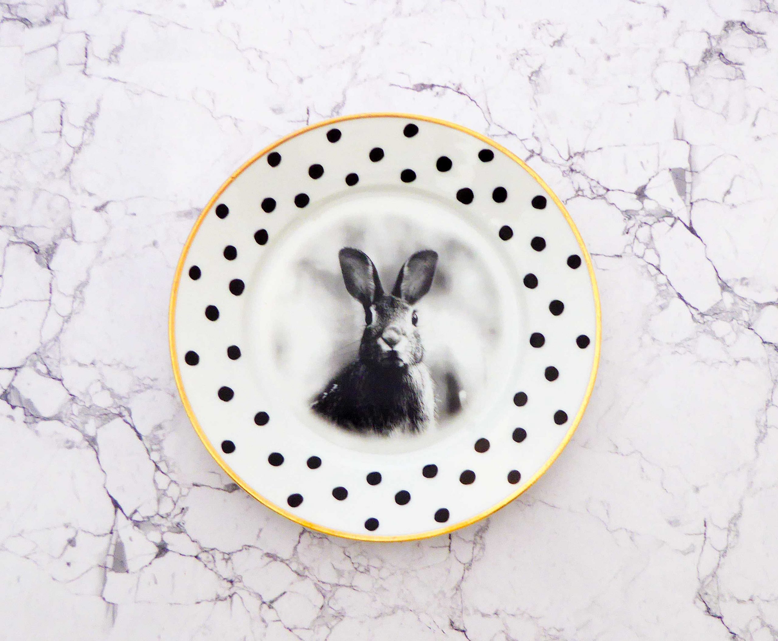 Wandteller Teller Herr Fuchs Hase Gold schwarz vintage 19cm Punkte Wohnen