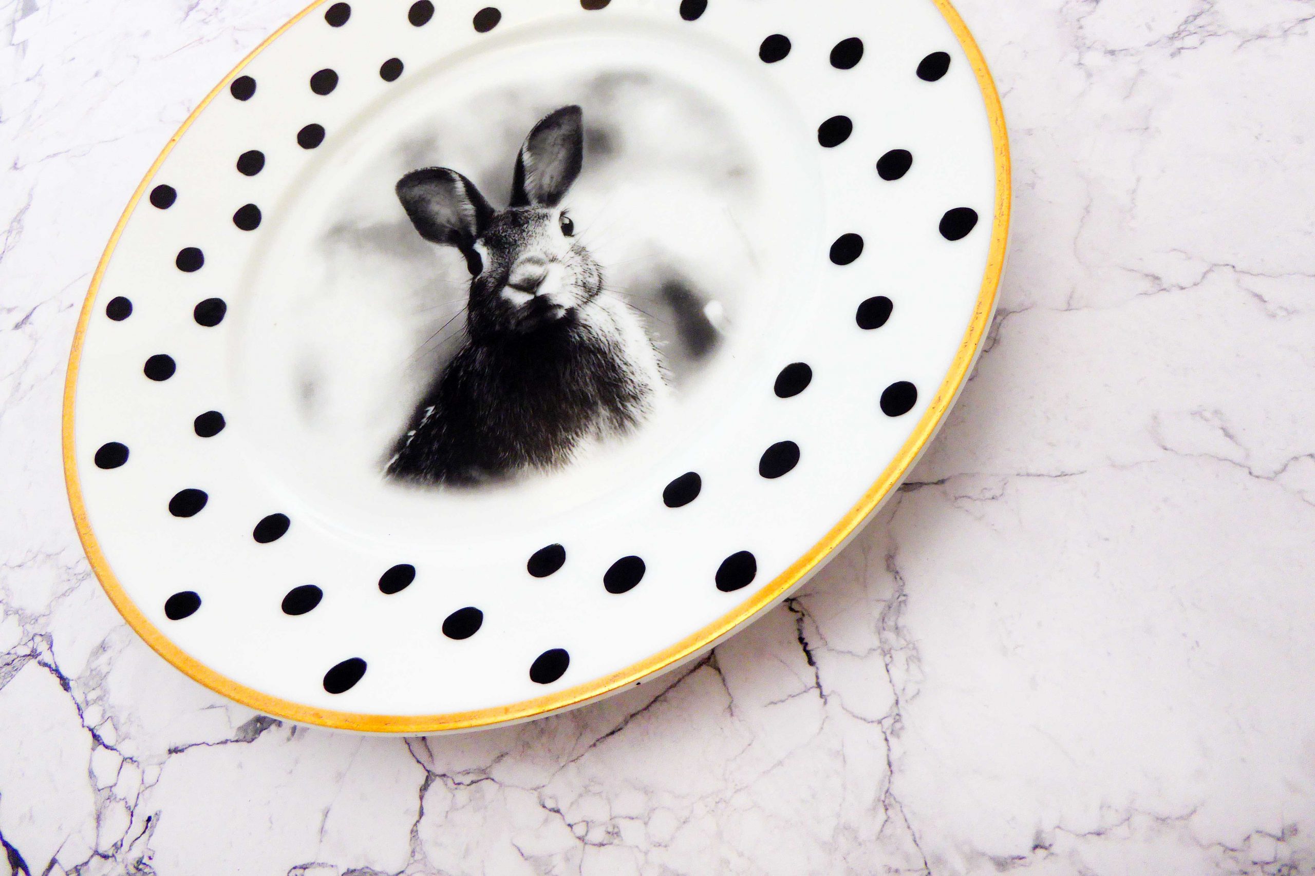 Wandteller Teller Herr Fuchs Hase Gold schwarz vintage 19cm Punkte Wohnen – Bild 2