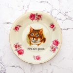 Wandteller Typo you are great Goldrand Herr Fuchs  Katze 14cm Wohnen vintage Blume
