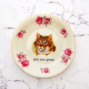Wandteller Typo you are great Goldrand Herr Fuchs  Katze 14cm Wohnen vintage Blume