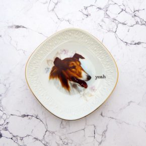 Wandteller Herr Fuchs Typo yeah mini Hund 11cm wohnen vintage Blumen Lassie gold