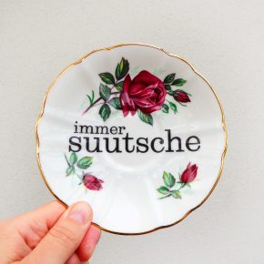 Wandteller Typo suutsche vintage Herr Fuchs Teller Gold Blumen Wohnen 14cm schnack rot