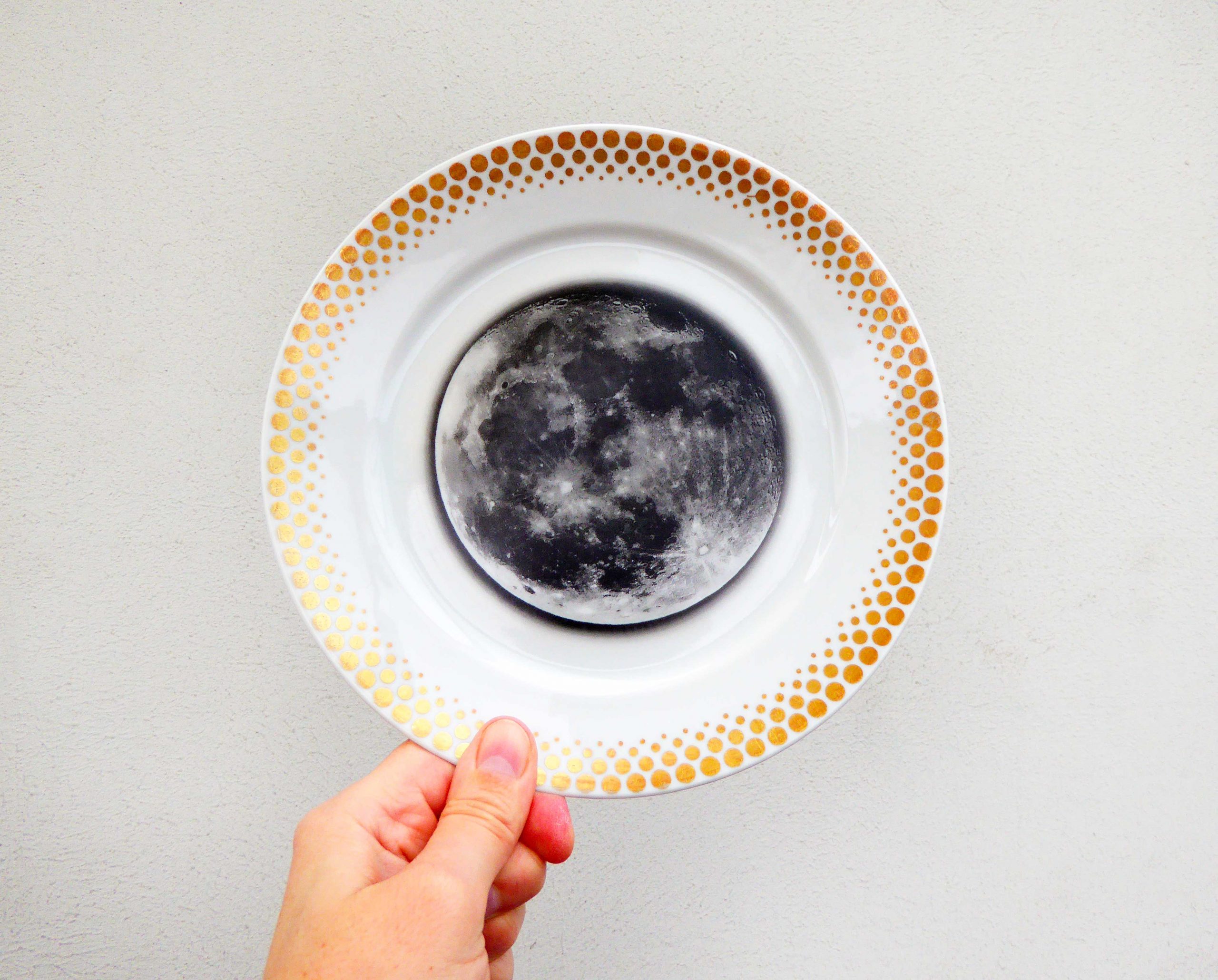 Wandteller Teller Herr Fuchs Mond gold Muster 19cm Punkte vintage – Bild 2