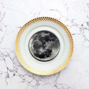 Wandteller Teller Herr Fuchs Mond gold Muster 19cm Punkte vintage