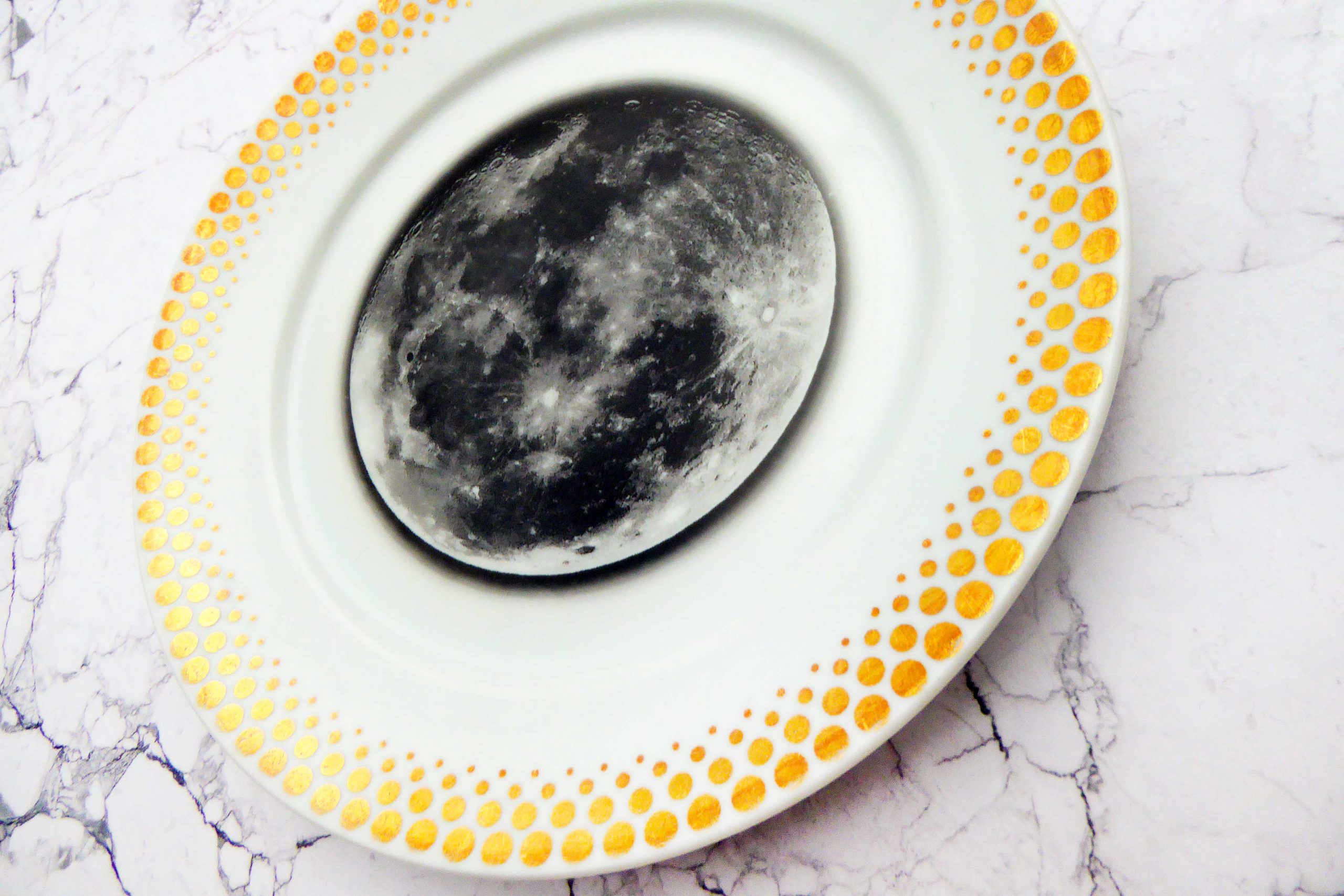 Wandteller Teller Herr Fuchs Mond gold Muster 19cm Punkte vintage – Bild 3