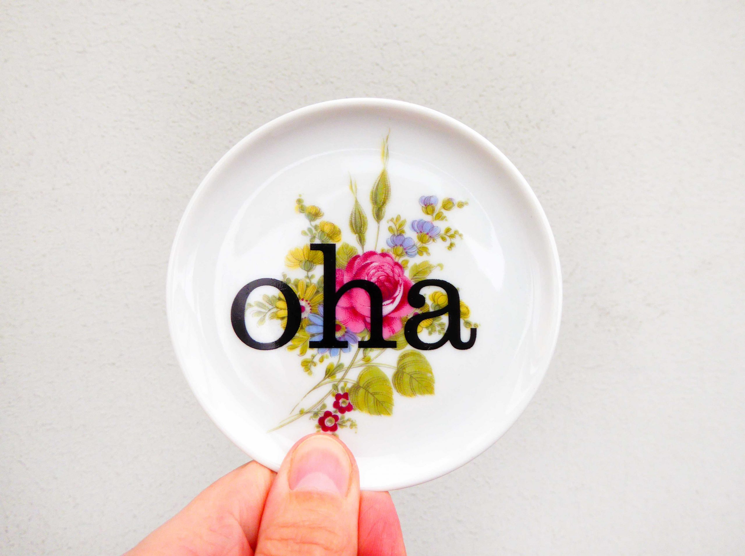 Wandteller oha Typo Herr Fuchs mini 9cm Blume Bunt Schnack vintage