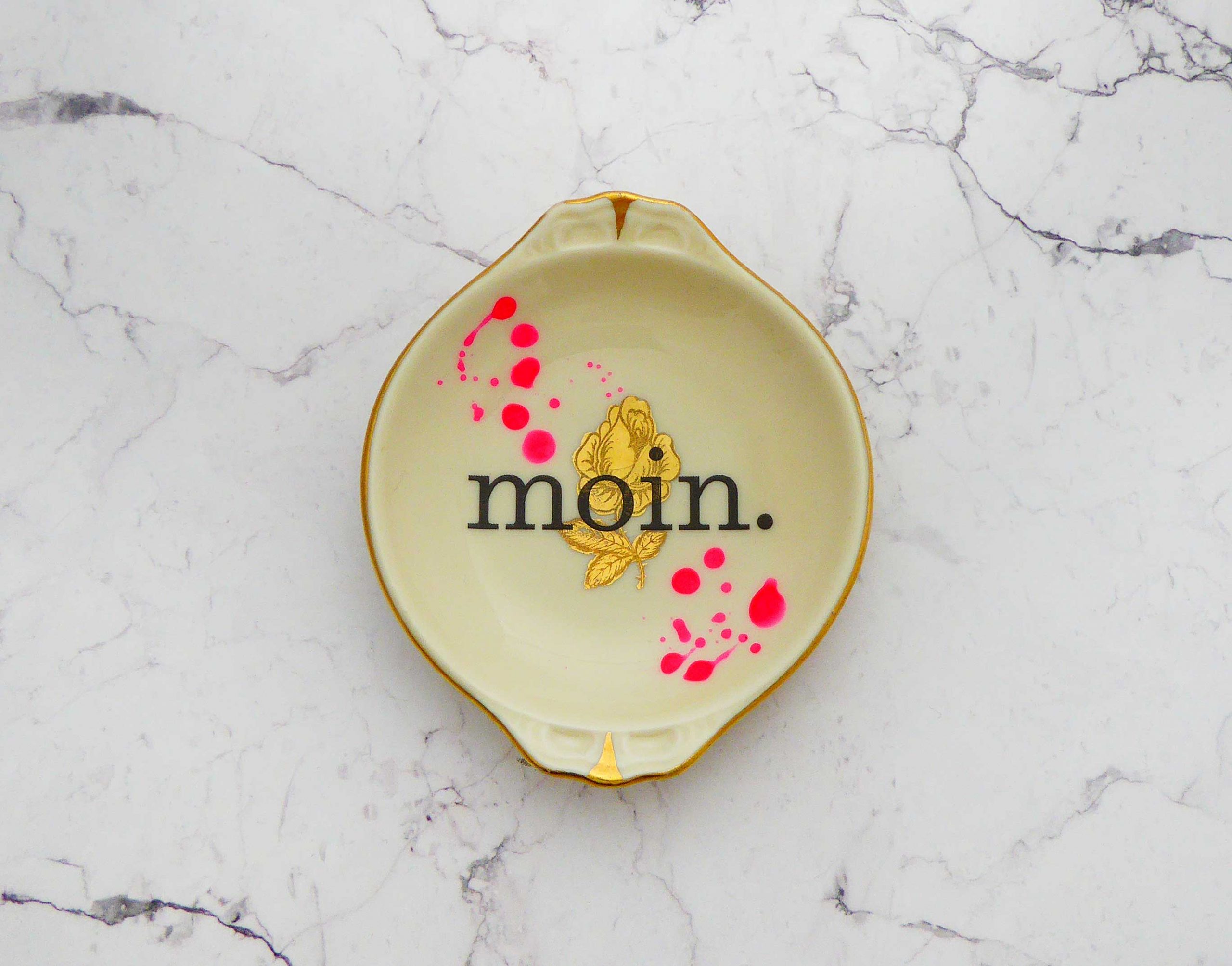 Wandteller moin. Typo Herr Fuchs mini 9cm neon Punkte Kleckse pink minimini Gold Blume