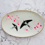 Wandteller Platte Herr Fuchs Schwalbe gold Wohnen 24cm neonpink Kleckse vintage