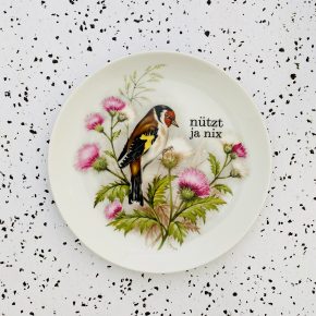 Wandteller Herr Fuchs Typo nützt ja nix 19cm Vogel Wohnen vintage Diestelfink