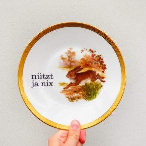 Wandteller Typo nützt ja nix Goldrand Herr Fuchs  Hase 19cm vintage Tier Wohnen