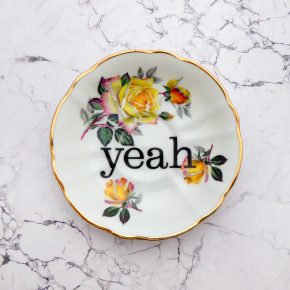 Wandteller Herr Fuchs Typo yeah Gold Blume Wohnen 14cm vintage gelb