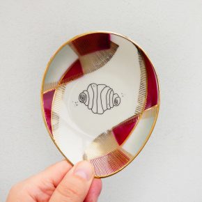 Wandteller Franzbrötchen vintage Herr Fuchs Teller Rot Gold 12cm Hamburg Wohnen oval